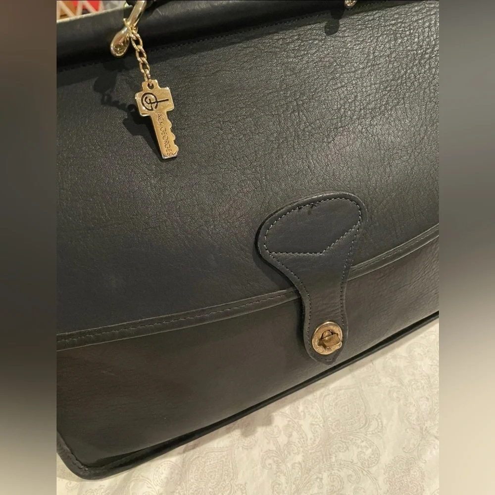 EUC Jack Georges Black Leather Messenger Bag,top handle/shoulder strap